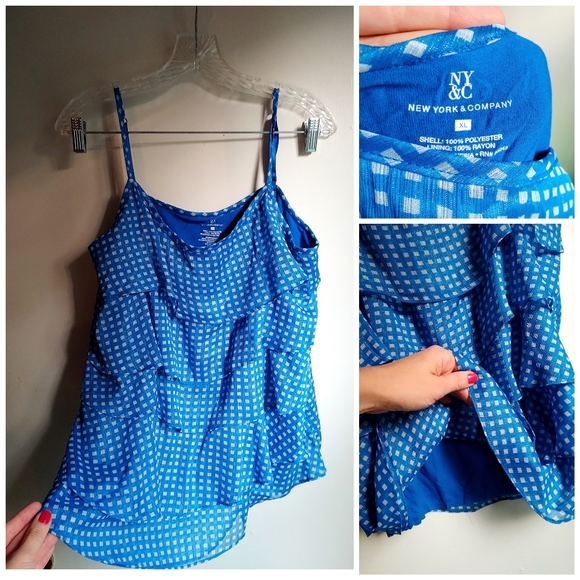 New York & Company Tops - 💚 NWOT Blue ruffle gingham top